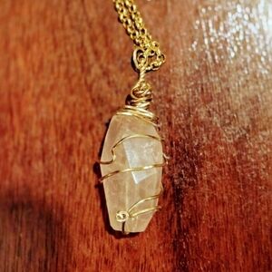 22KT Handwrapped Rose Quartz Pendant 18KT GF Chain
